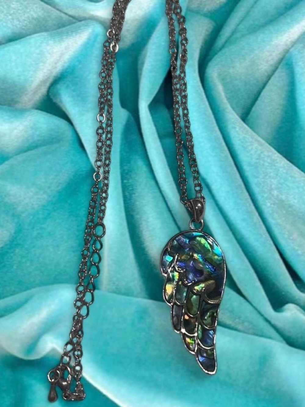 Iridescent Abalone Wing Pendant Necklace - Blue/Green